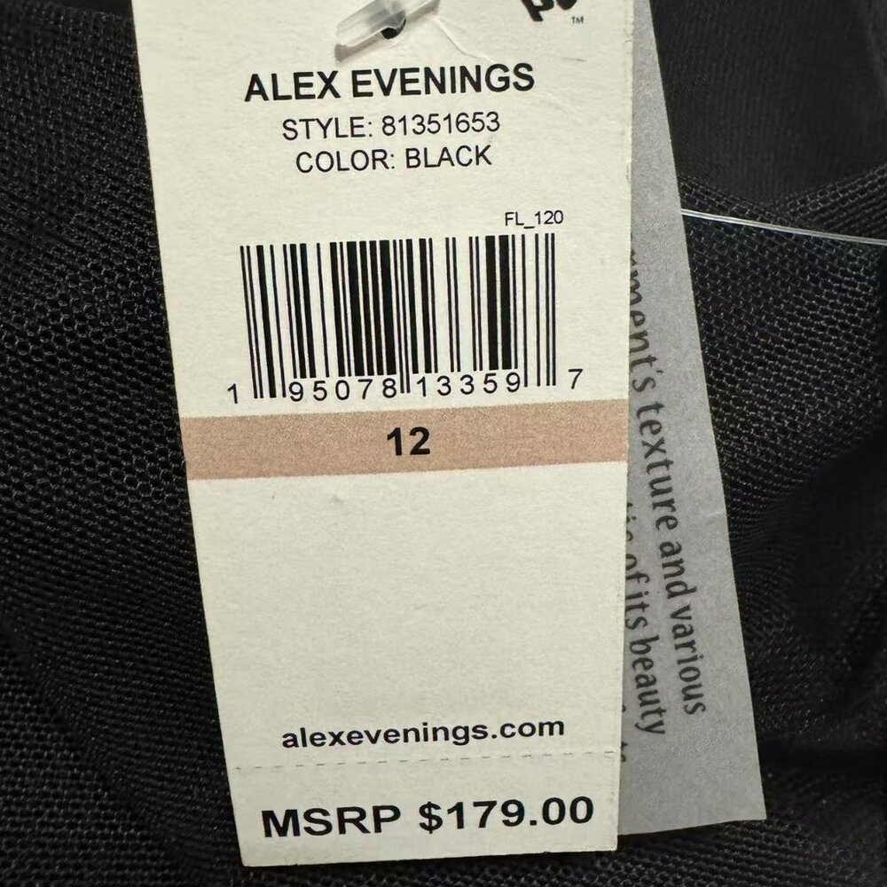 Alex Evenings Black Mesh-Sleeve Sheath Dress with Rhinestone Neckline - Picture 7 of 10